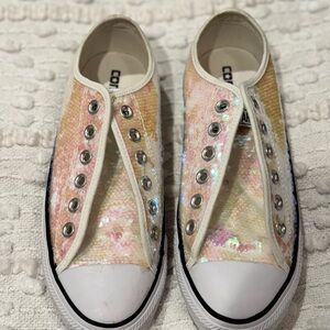 Converse Sequin Low-Top Sneakers - Cream and White